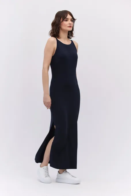 Rochie bleumarin cu decolteu halter