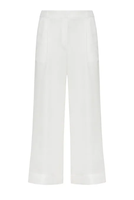 Pantaloni albi largi din in Pantaloni albi largi din in