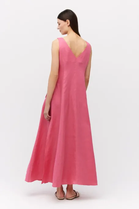 Rochie lunga din in roz cu bretele Rochie lunga din in roz cu bretele