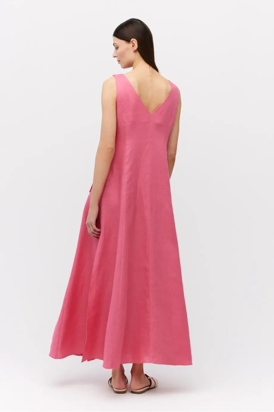 Rochie lunga din in roz cu bretele Rochie lunga din in roz cu bretele