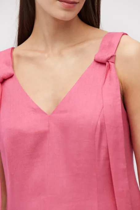 Rochie lunga din in roz cu bretele