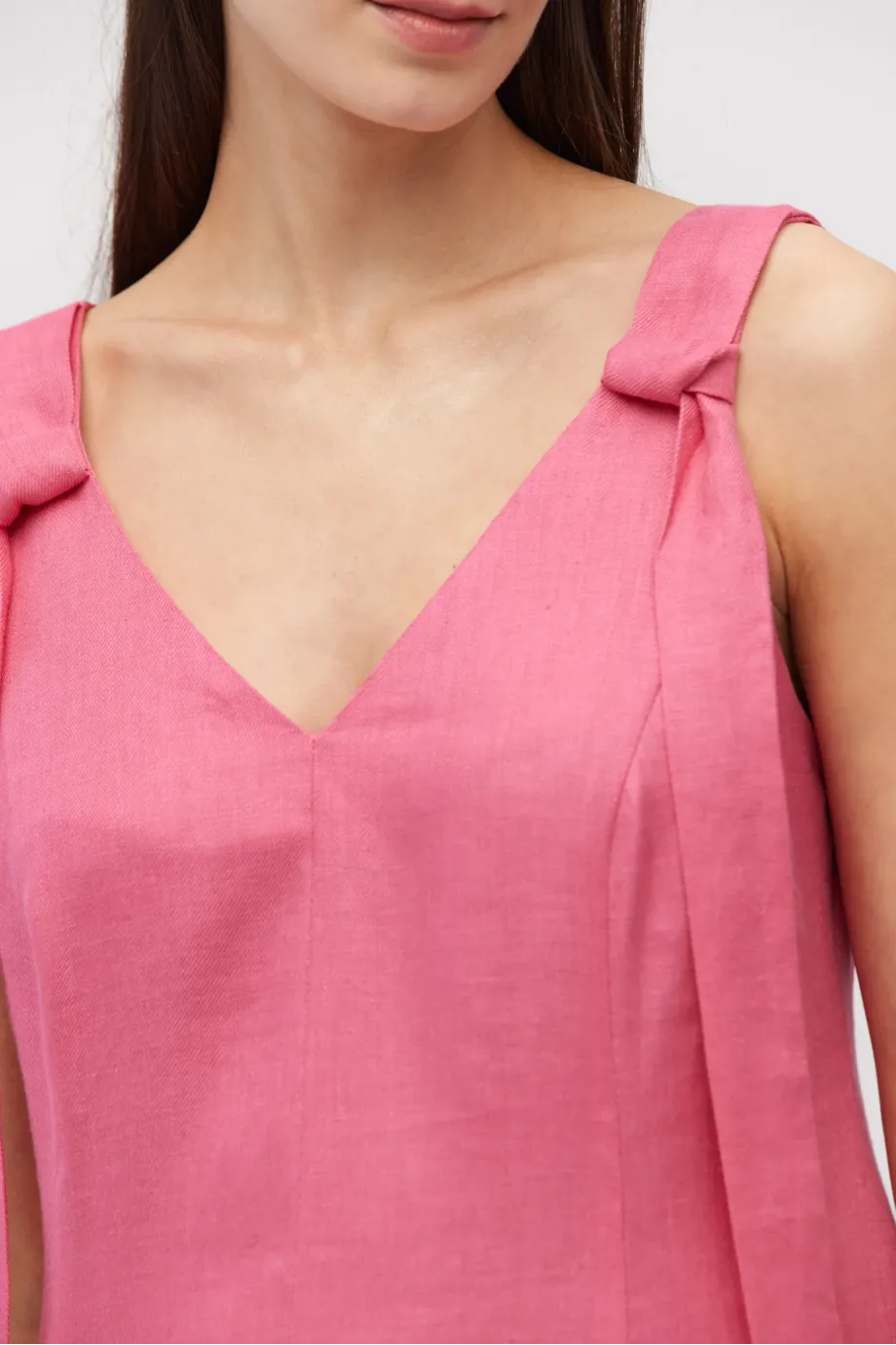 Rochie lunga din in roz cu bretele Rochie lunga din in roz cu bretele