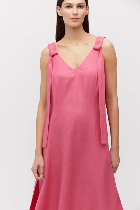 Rochie lunga din in roz cu bretele Rochie lunga din in roz cu bretele