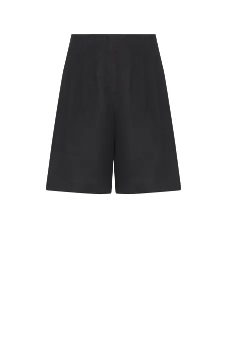 Pantaloni scurți negri din in, cu buzunare