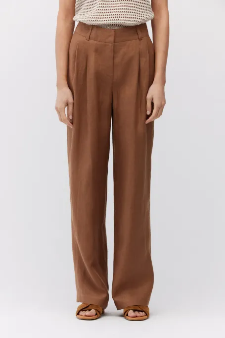 Pantaloni de costum maro din in