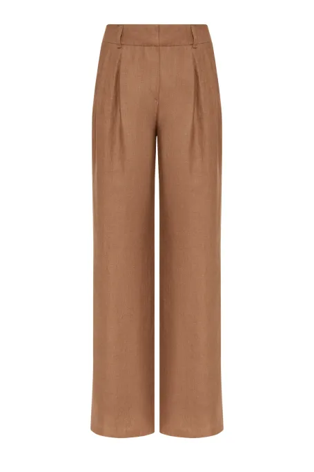 Pantaloni de costum maro din in