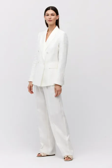 Pantaloni largi din in alb