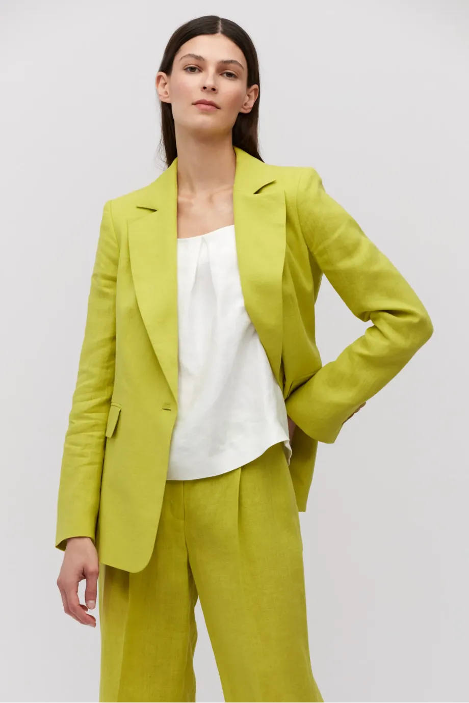 Geaca de costum verde lime din in Geaca de costum verde lime din in