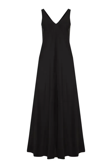 Rochie maxi neagră din mătase, în formă de trapez Rochie maxi neagră din mătase, în formă de trapez
