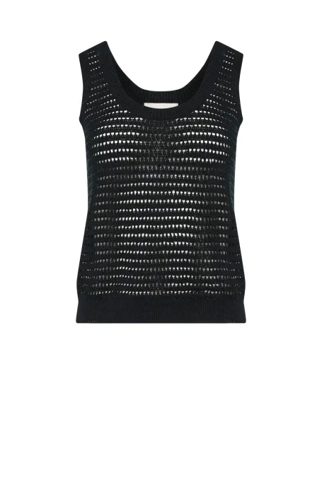 Top negru din in tricotat ajurat