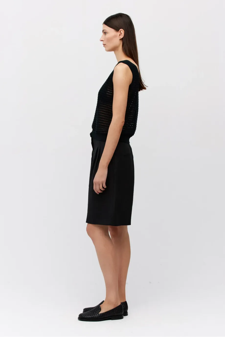Top negru din in tricotat ajurat Top negru din in tricotat ajurat