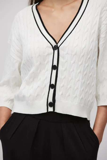 Cardigan alb din tricot cablu Cardigan alb din tricot cablu