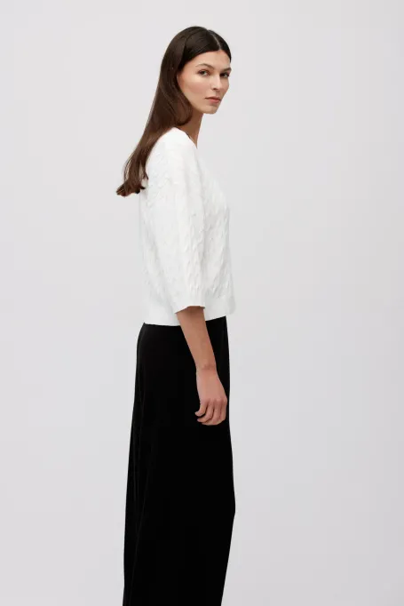 Cardigan alb din tricot cablu Cardigan alb din tricot cablu