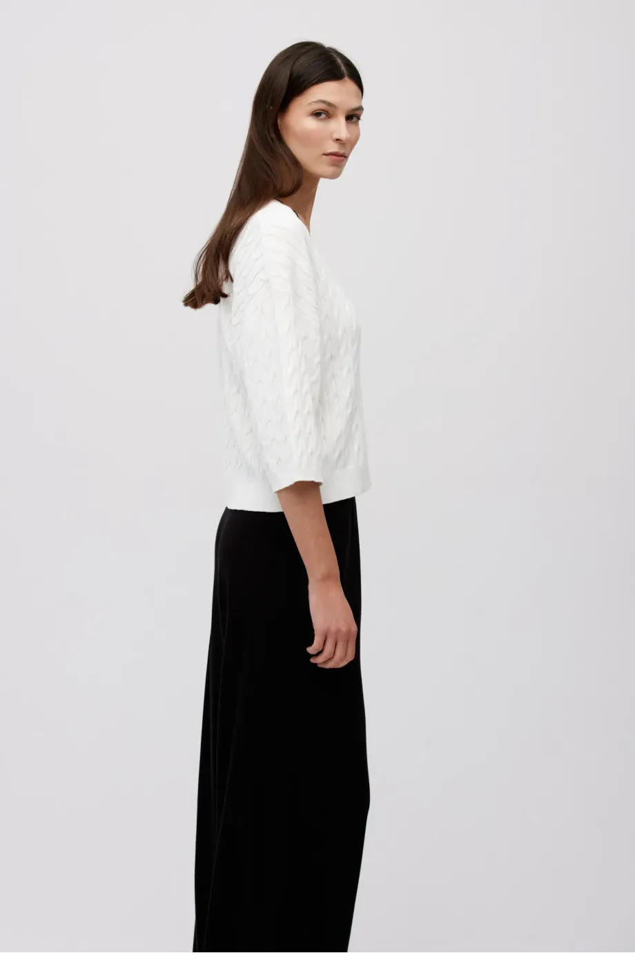 Cardigan alb din tricot cablu Cardigan alb din tricot cablu
