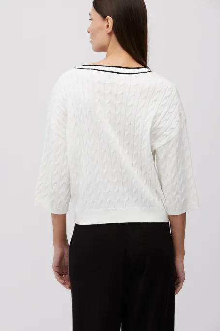 Cardigan alb din tricot cablu Cardigan alb din tricot cablu