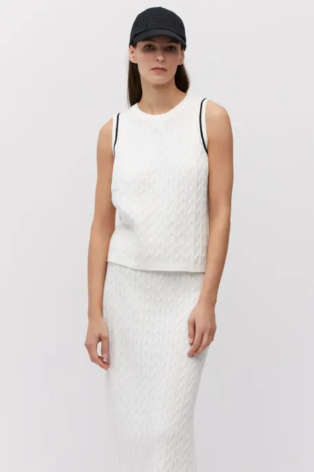 Top tricot cablu alb