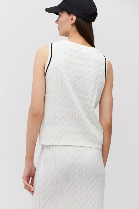 Top tricot cablu alb
