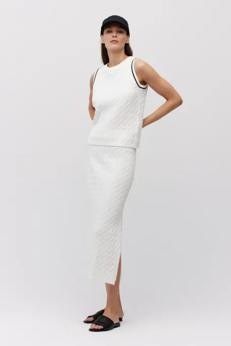 Top tricot cablu alb