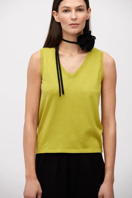 Top din bumbac lime și mătase