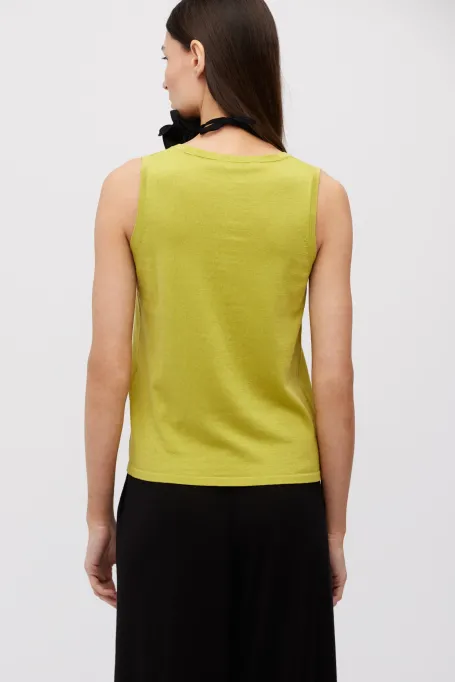 Top din bumbac lime și mătase
