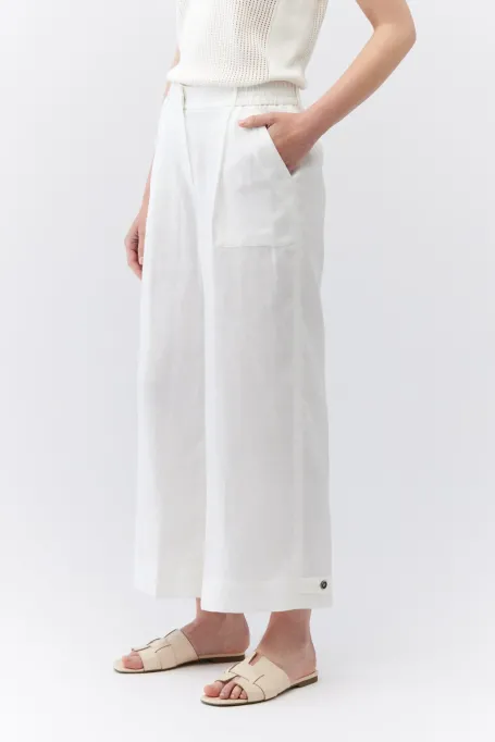 Pantaloni albi largi din in Pantaloni albi largi din in