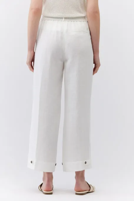 Pantaloni albi largi din in Pantaloni albi largi din in