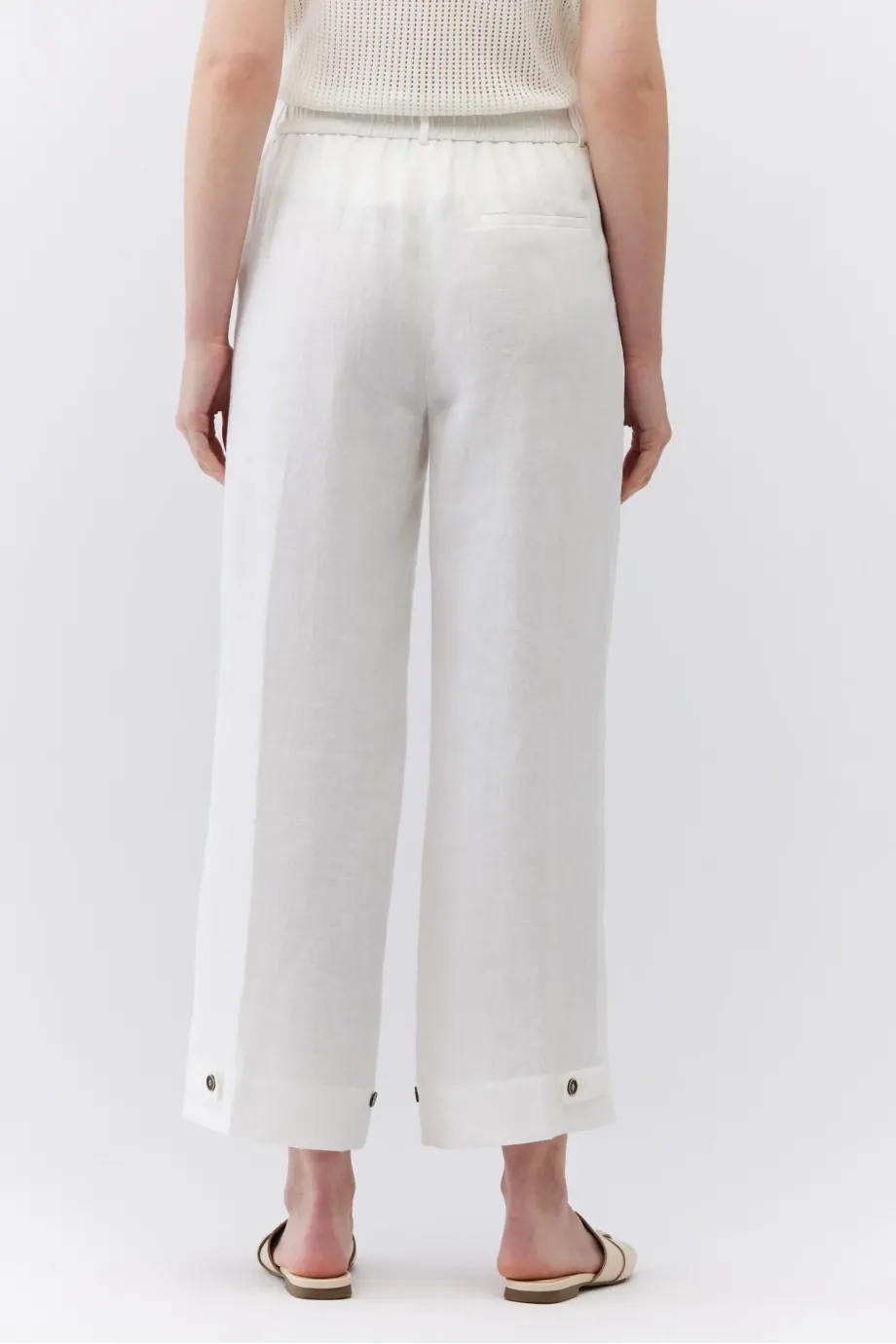 Pantaloni albi largi din in Pantaloni albi largi din in