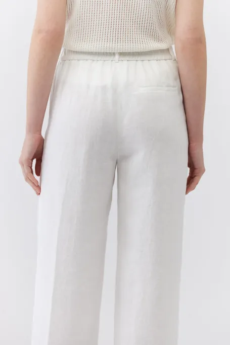 Pantaloni albi largi din in Pantaloni albi largi din in