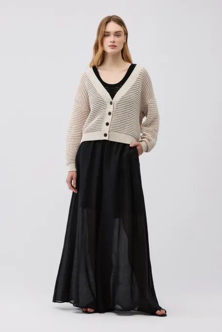 Beżowy kardigan z lnem