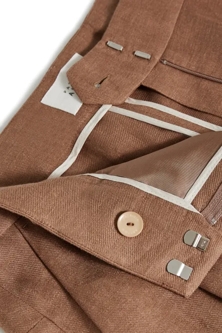 Pantaloni de costum maro din in