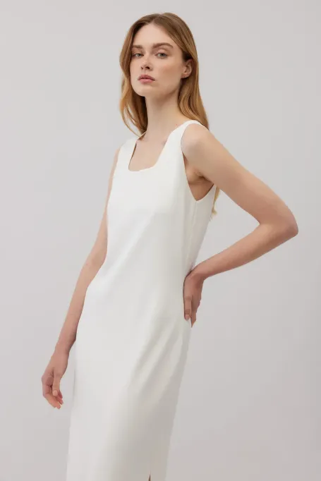 Rochie midi albă cu decolteu pătrat Rochie midi albă cu decolteu pătrat