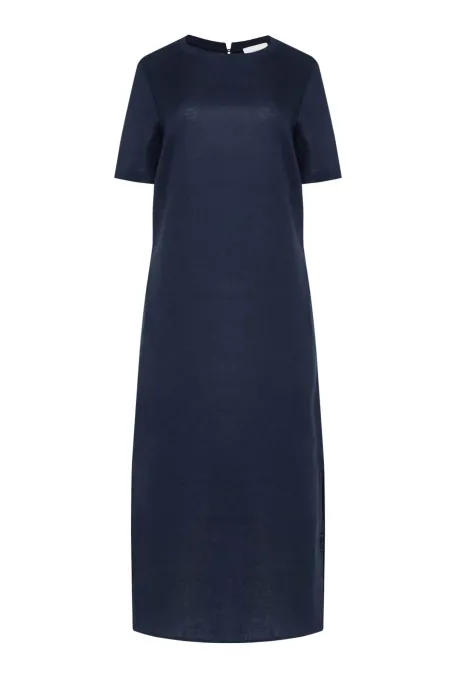 Rochie de in bleumarin cu maneci scurte Rochie de in bleumarin cu maneci scurte