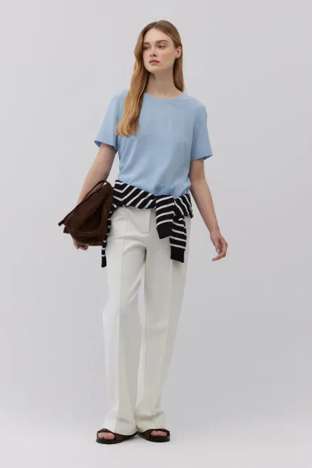 Bluză de mătase albastră Brigitte