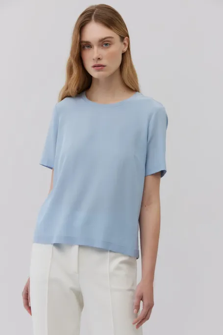 Bluză de mătase albastră Brigitte