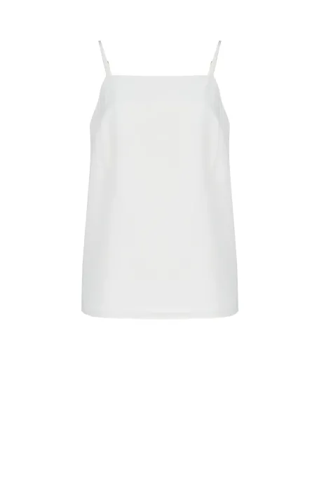 Top din mătase bej cu decolteu pătrat