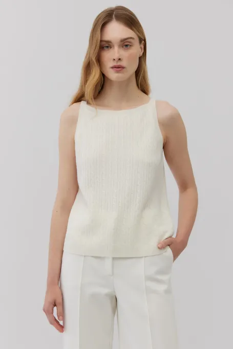 Top cu halter alb din lana merinos