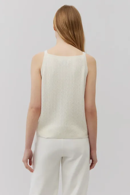 Top cu halter alb din lana merinos Top cu halter alb din lana merinos