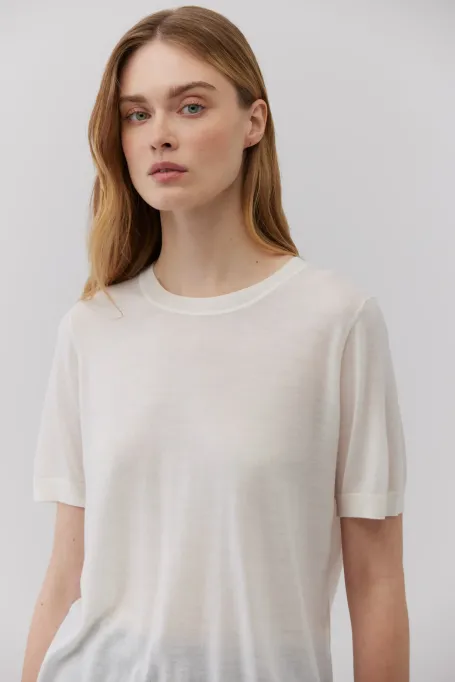 Tricou alb din lana merinos