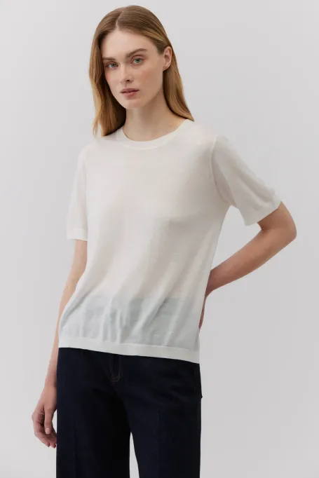 Tricou alb din lana merinos