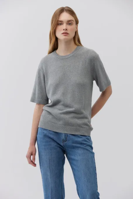 Tricou gri din in si bumbac