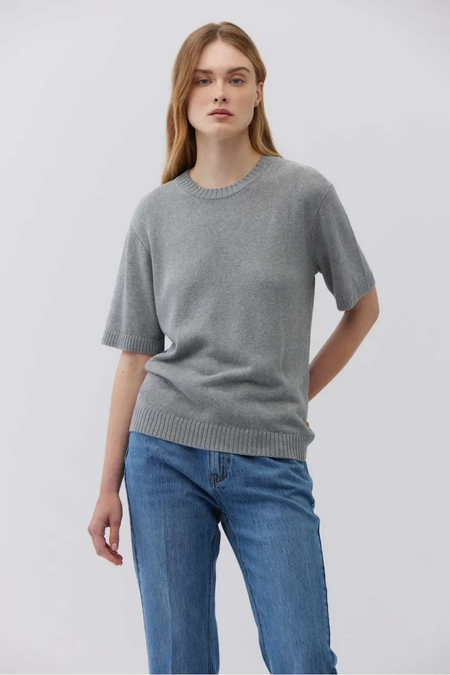 Tricou gri din in si bumbac Tricou gri din in si bumbac