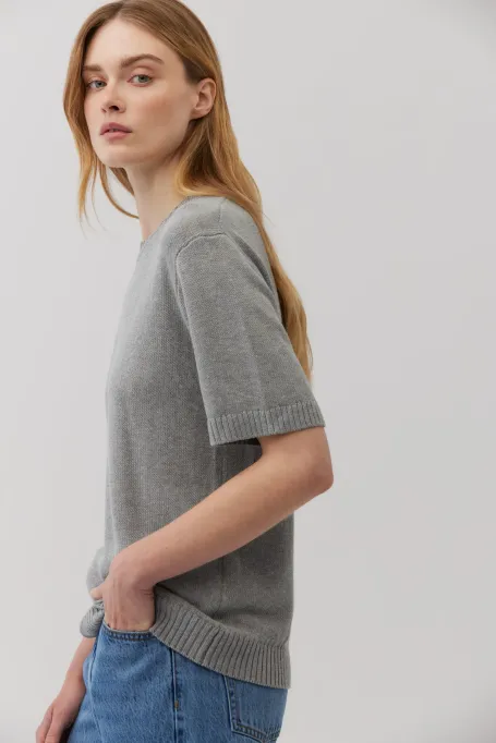 Tricou gri din in si bumbac Tricou gri din in si bumbac