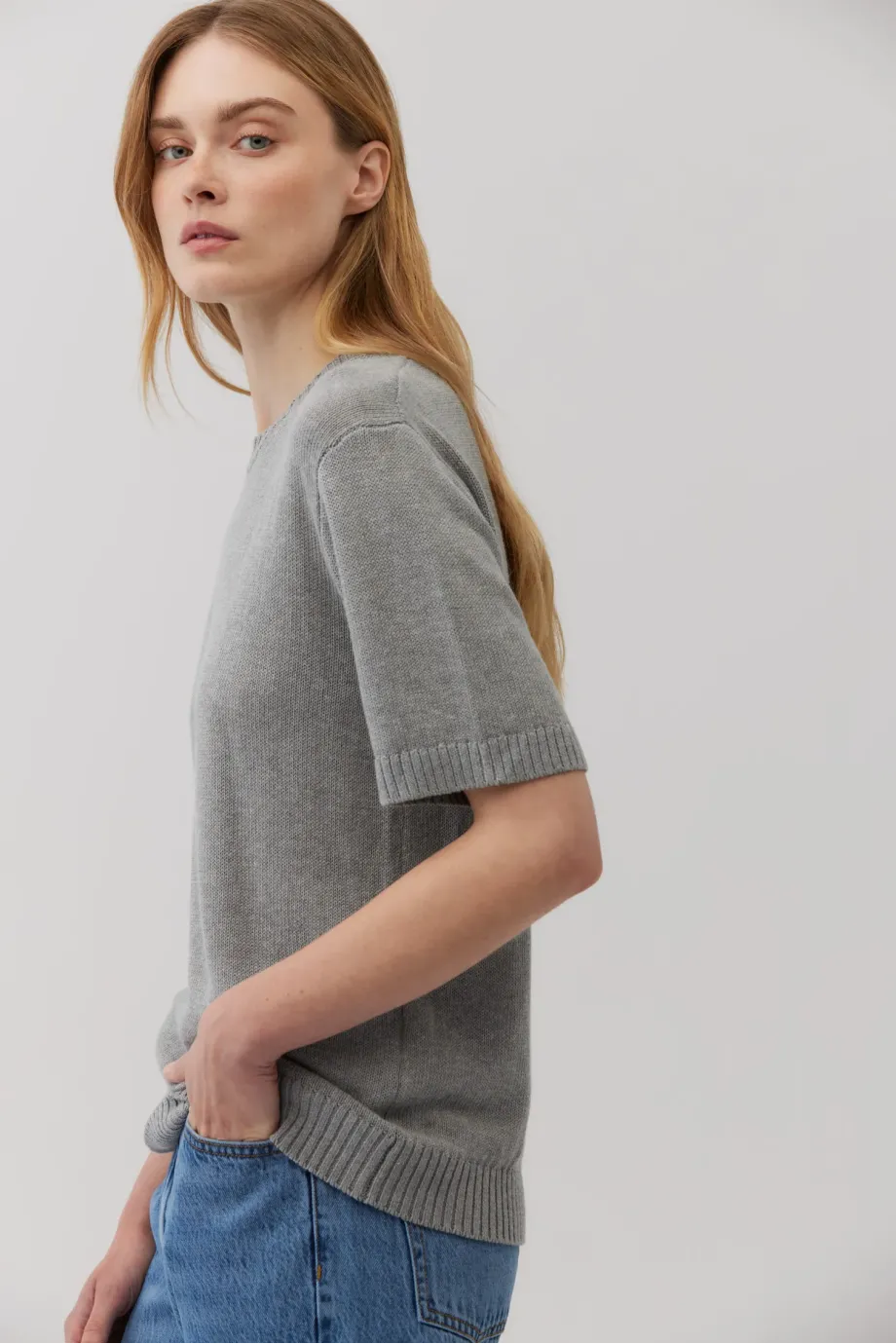 Tricou gri din in si bumbac Tricou gri din in si bumbac