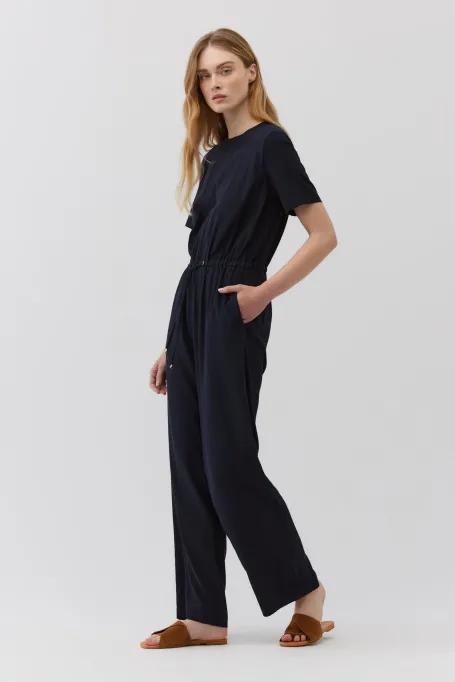 Salopetă de mătase bleumarin