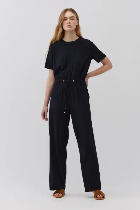 Salopetă de mătase bleumarin