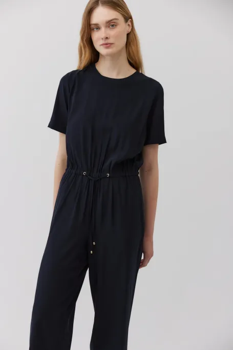 Salopetă de mătase bleumarin