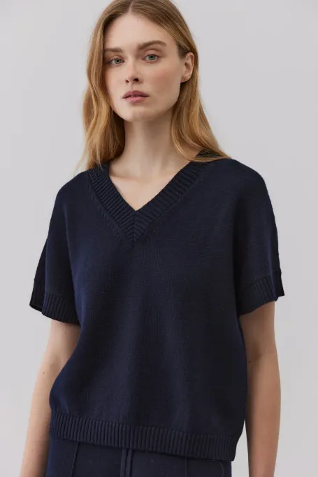 Bluză din lână merinos cu decolteu în V