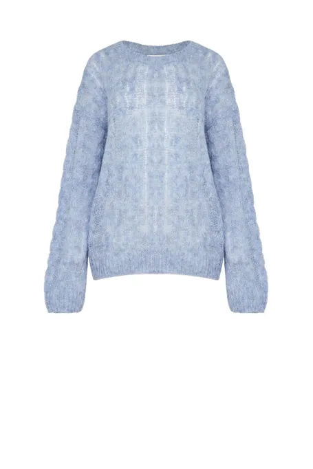 Pulover din lana de alpaca albastru deschis