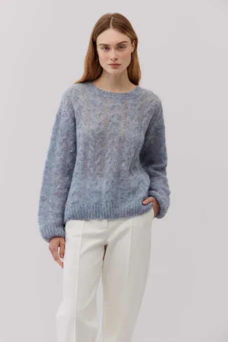 Pulover din lana de alpaca albastru deschis