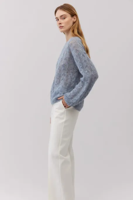 Pulover din lana de alpaca albastru deschis